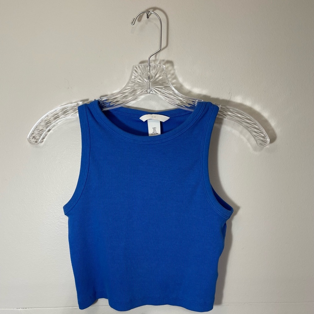 H&M Blue Fitted Crop Tank Top